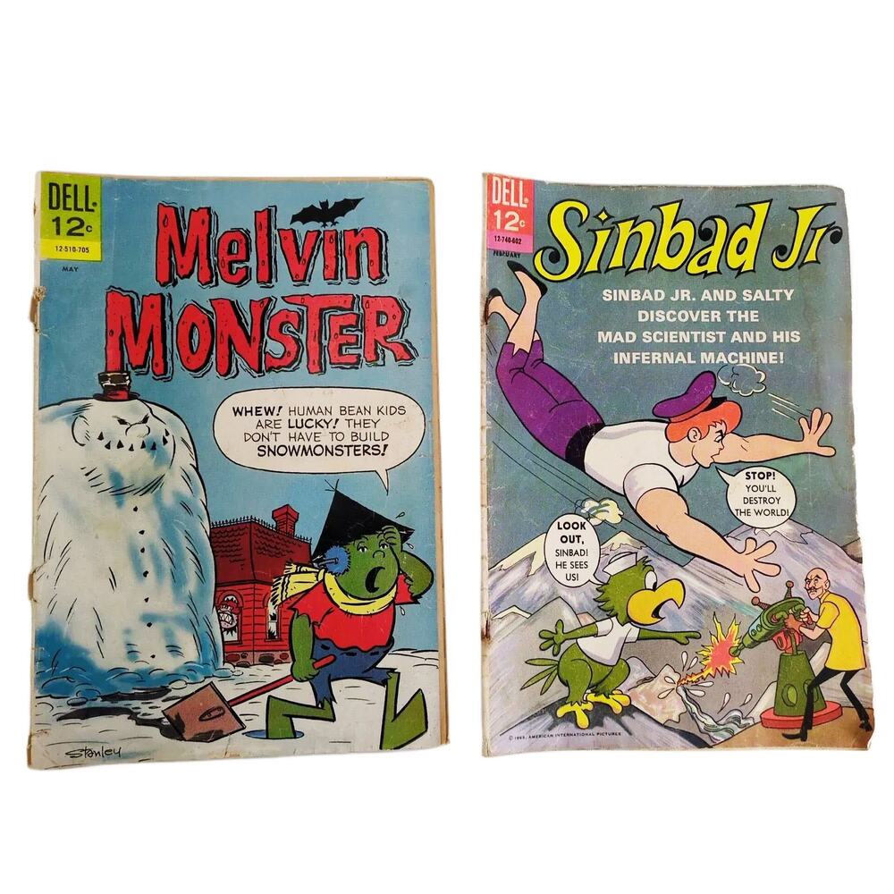 Vtg Dell Comics 1966 Sinbad Jr #2 1967‎ Melvin Monster #8 Silver Age Comic Books